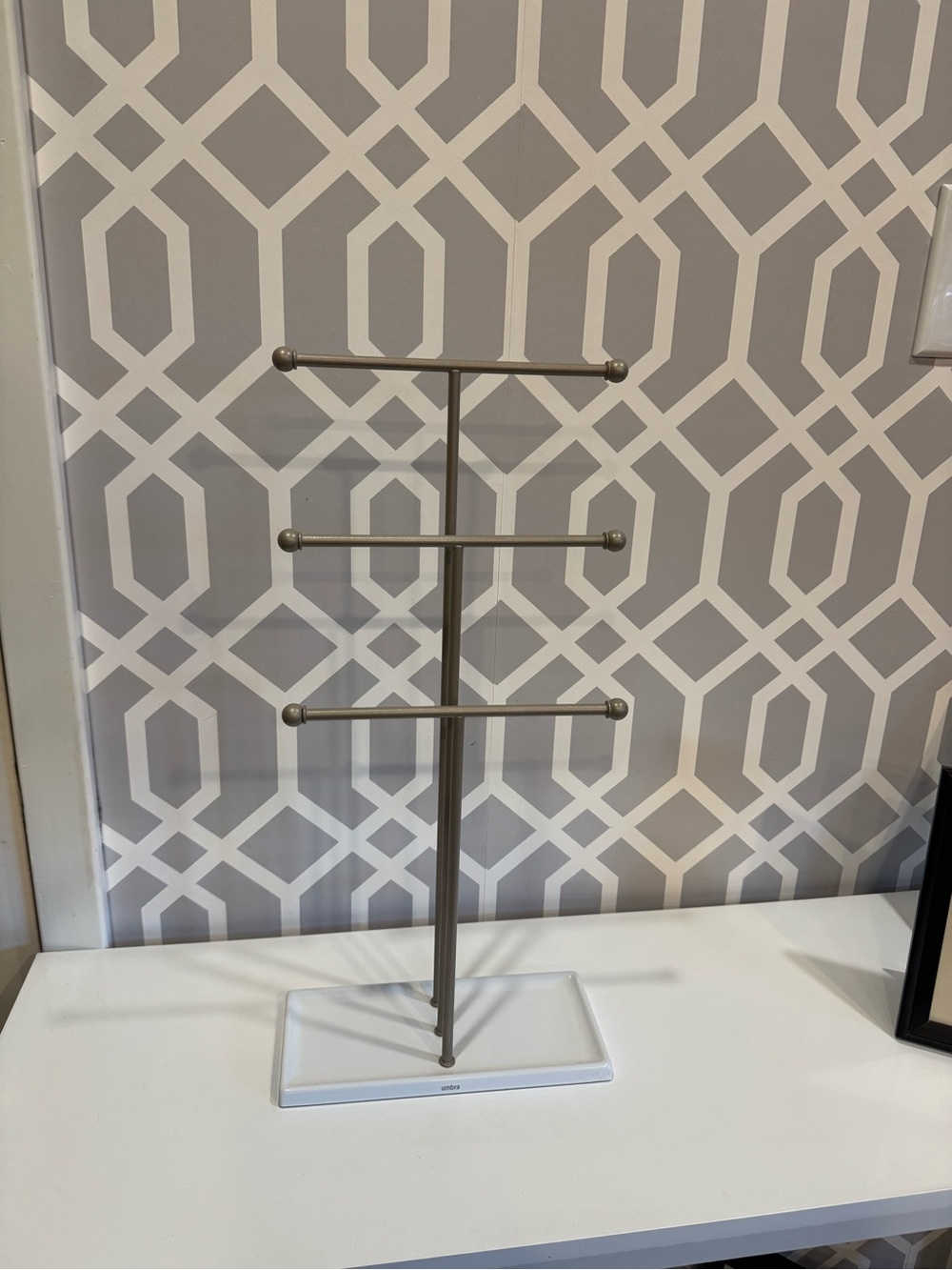Umbra Three-Tier Jewelry Tree in Bronze with White Base